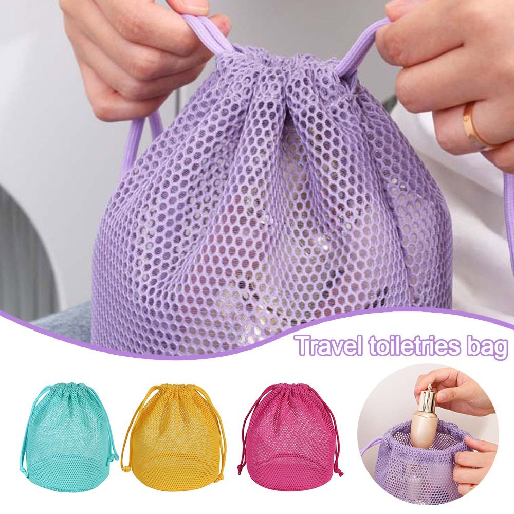 Cosmetic Bags - กระเป๋าเครื่องสำอางแฟชั่นสีโดปามีน กระเป๋าตาข่ายแบบมีเชือกรูด กระเป๋าใส่ของใช้ส่วนตัวแบบพกพา กระเป๋าเก็บของความจุขนาดใหญ่